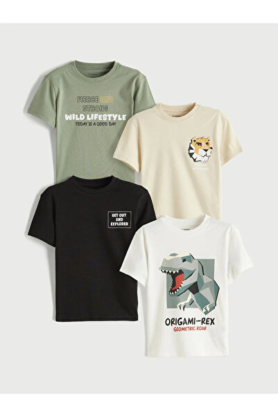 LC Waikiki Lcw Kids Ecru Printed Boys' T-Shirt 4-Pack