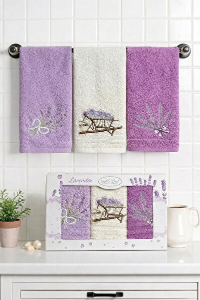 Coton Delux Σετ πετσετών κουζίνας 3 τεμαχίων με σχέδιο λεβάντας 30x50 εκ. |  ...