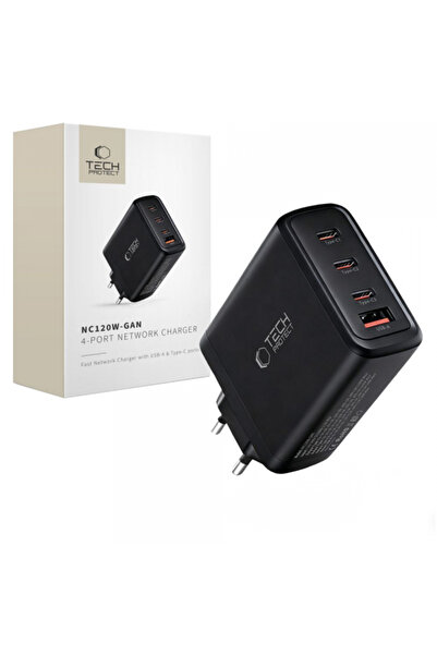 Tech-Protect Incarcator Retea NC120W-GAN, 120W, 5A, 1 x USB-A - 3 x USB-C, Μαύρο