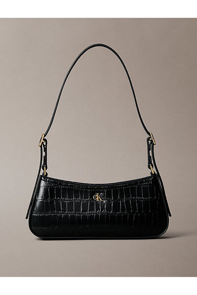 Calvin Klein Monogram Logo Emblem Leather Small Shoulder Bag