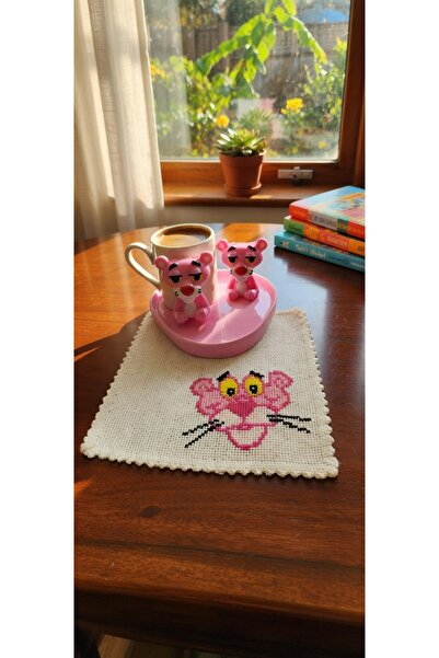 RivelCandle Pink Panther Turkish Coffee Cup and Etamin Embroidered Saucer Set...