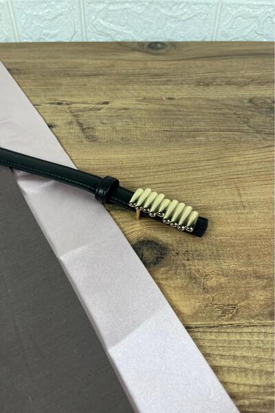 Paşala Leather Γυναικεία ζώνη από γνήσιο δέρμα, μαύρη με χρυσή λεπτομέρεια κα...