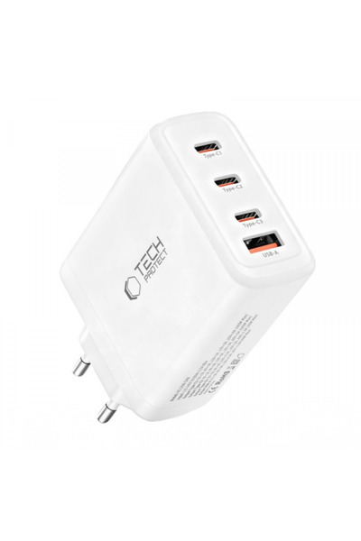 Tech-Protect Incarcator Retea NC120W-GAN, 120W, 5A, 1 x USB-A - 3 x USB-C, Λευκό