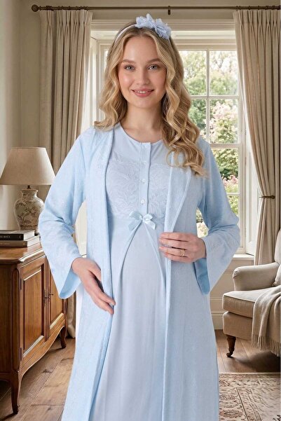 Lohussa Νέα σεζόν Μπλε ζακάρ σάλι με γιακά Καλοκαιρινό ολόσωμο Σετ νυχτικών ε...