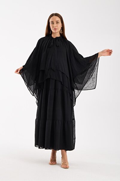 Işşıl 100051-Chiffon Maternity Wear Midi Dress with Cape and Straps