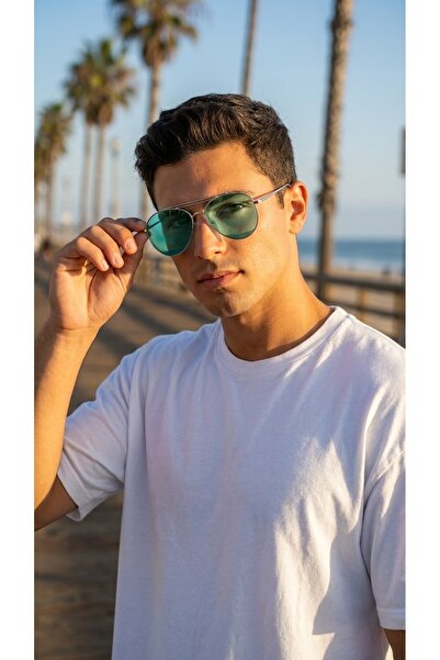SANCHES Beyou Collection Double Bridge Pilot Sunglasses Green Transparent Uv4...