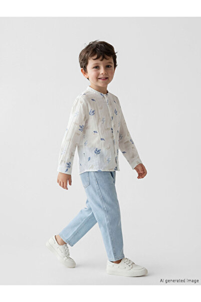 LC Waikiki YK PLUS LCW Παιδικό πουκάμισο με μακρύ μανίκι και γιακά για αγόρια