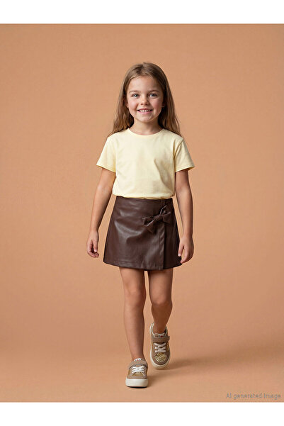 LC Waikiki Nevavm Girl's Leather Look Shorts Skirt with a Difference