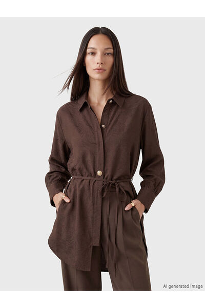 LC Waikiki Lcw Everyday Brown Patterned Women's Shirt Tunic with Nevavm Diffe...