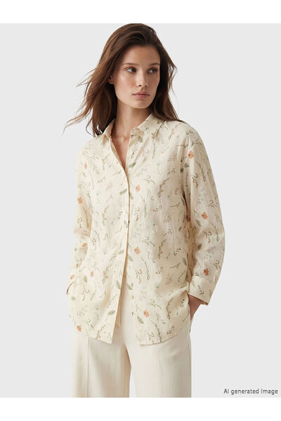 LC Waikiki Lcw Modest Ecru Patterned Oversize Women's Shirt Tunic with Nevavm...