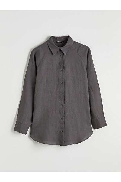 LC Waikiki Lcw Modest Gray Women's Linen Shirt with Nevavm Difference - S6K89...