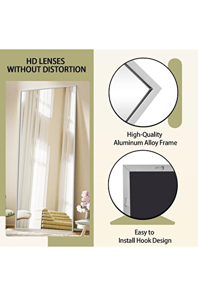 SAHABA Full Mirror, Hanging Mirror with Aluminum Frame, Mirror Without Floor Stand for Bathroom,140L x 70W