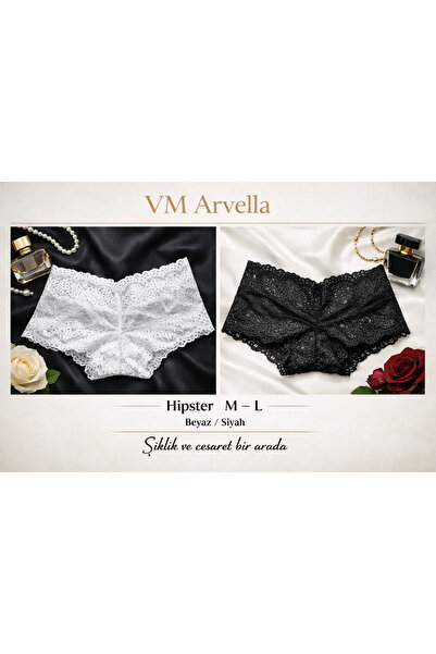 VM Arvella طقم سراويل داخلية نسائية سوداء بالكامل من الدانتيل مكون من قطعتين ...