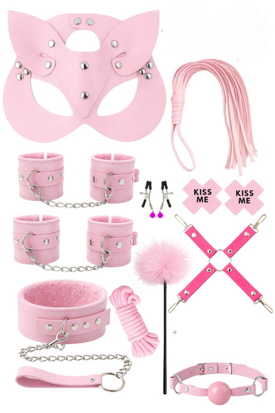 sınırsızmarket 12 Parça Fantazi Seti | Pembe Peluş Kelepçe, Zincirli Collar, ...