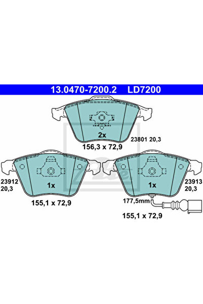 Ate Σετ τακάκια φρένων, δισκόφρενο 13.0470-7200.2