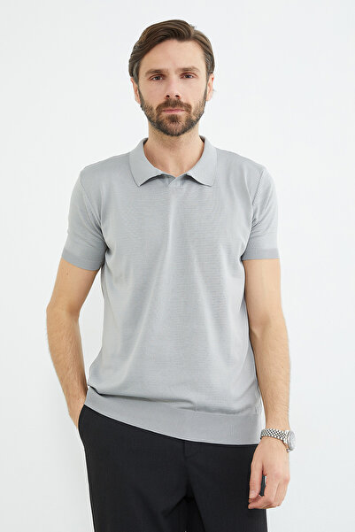 Fulla Moda Βασικό πλεκτό μπλουζάκι με γιακά Apaş