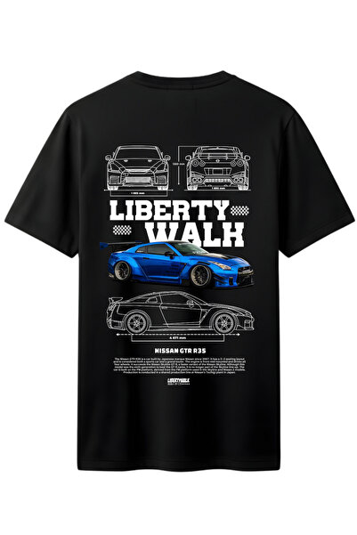 karikatürstore Nissan GTR R35 Blue Arka Baskılı Kaliteli Unisex Tişört