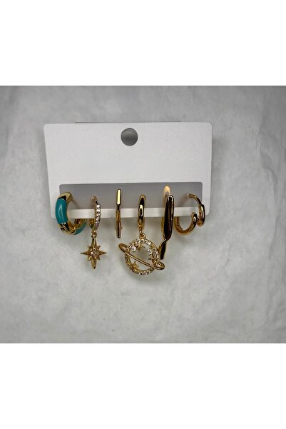 Gold Renk Çoklu Halka Küpe Set