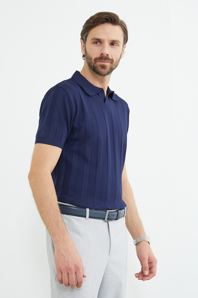 Fulla Moda Patterned Apaş Collar Knitwear T-Shirt