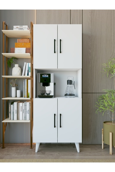 MONTENERO Kahve Köşesi Dolabı 4 Kapaklı Çok Amaçlı Mutfak Dolabı 65x175 Cm Pa...