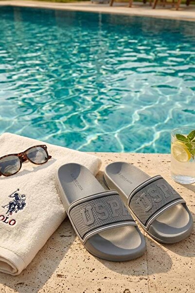 U.S. Polo Assn. Ανδρικές παντόφλες πισίνας και παραλίας σε γκρι χρώμα - Αντιο...