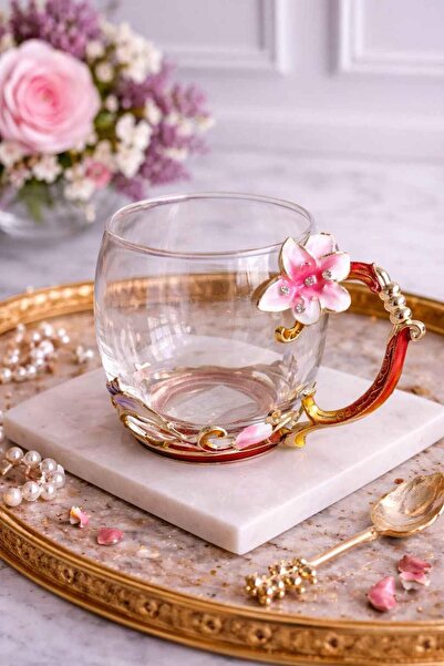 ROSSEV Decorative Glass Mug Flore Garden-Metal Handle 200ml