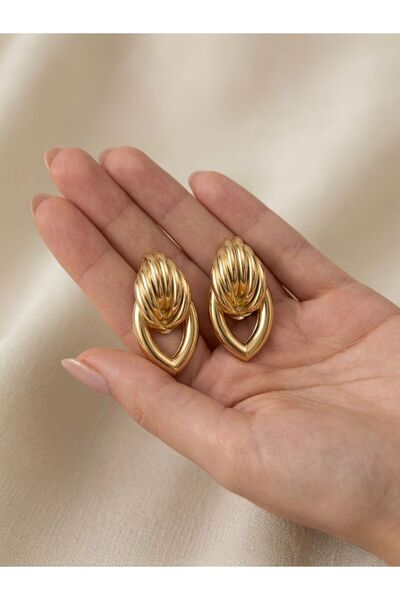 Asimetrik Sarmal Damla Gold Küpe