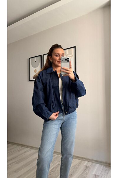 TB Butik Μπλε τζιν μπουφάν μπόμπερ με φερμουάρ