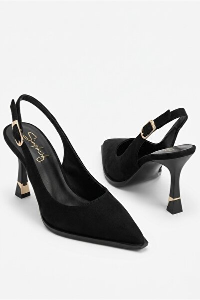 simplicity Μαύρα σουέτ παπούτσια με μυτερή μύτη, χοντρή σόλα, ανοιχτή φτέρνα ...