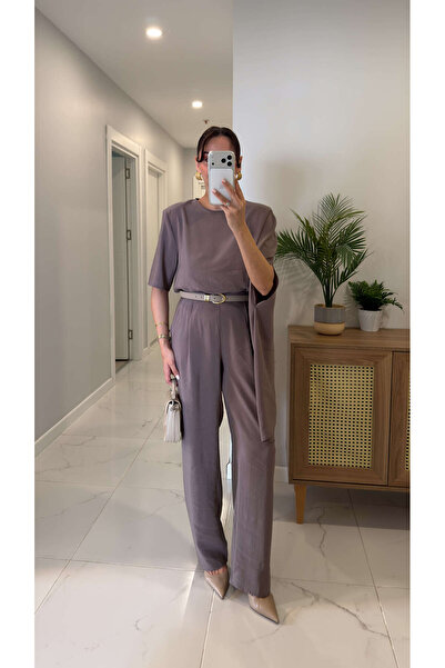 BİRCANÇİL Σετ παντελόνι και μπλούζα Mirana Grey με επένδυση