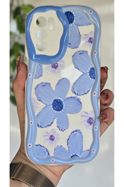 Magic Ring OPPO A16 Kılıf Pastel Mavi Papatya Desenli Kamera Korumalı Renkli ...