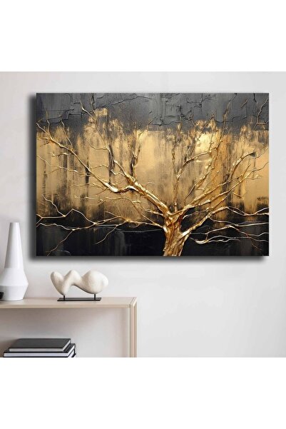 OEM Tablou decorativ Re-Bloom, model copac, lemn/pânză, auriu/negru, 70 x 100 cm