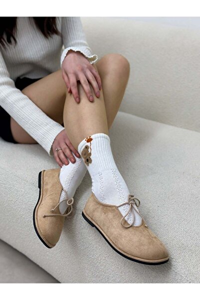 ERVANIN BUTİĞİ Beige Suede (Tinky) Lace-Up Detail Women's Casual Shoes