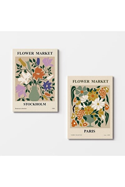 OEM Set de 2 tablouri decorative Re-Bloom, model floral, lemn/pânză, multicol...