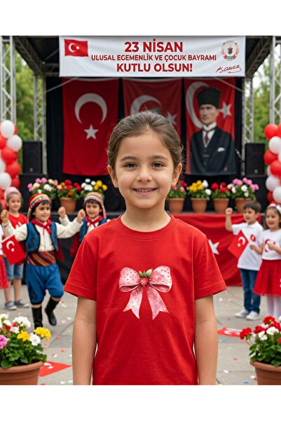 LORVEX Μπλουζάκι με θέμα την 23η Απριλίου με ροζ και φράουλα κορδέλα με στάμπ...