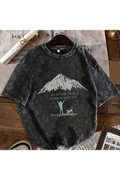 ZAVIXO UNISEX Ανθρακί Oversize T-Shirt με Εφέ Ξεθωριάσματος 02