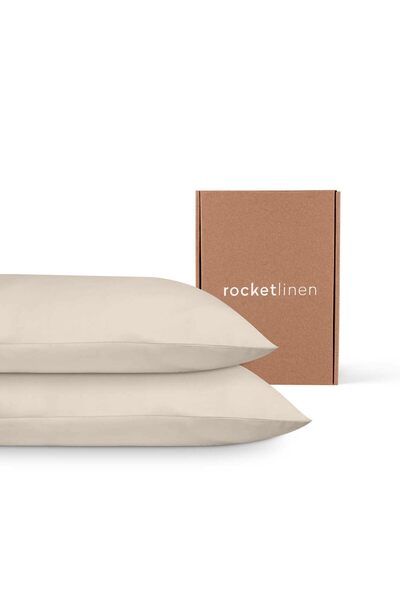 RocketLinen أغطية وسائد بيج 100% قطن، طقم من قطعتين، 400 خيط (أغطية وسائد كوي...