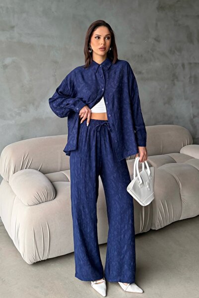 BEJNA Γυναικείο Σετ Πουκάμισο και Παντελόνι με Ανάγλυφο Σχέδιο