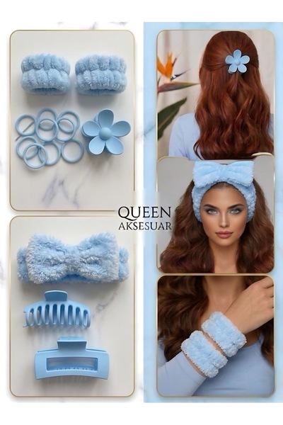 QUEEN AKSESUAR Luxury Velvet Towel Bow Makeup Bandana Wristband Rubber Band F...