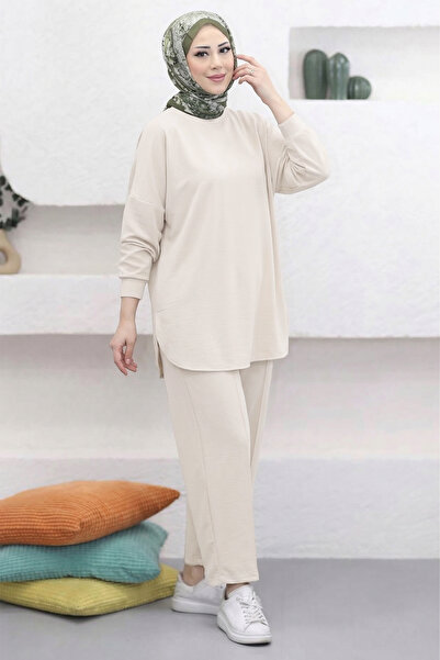 Suede Style 5357 - Κομψό άνετο πλεκτό σετ γυναικείο φαρδύ κοστούμι από μονόκλ...