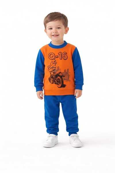 umudum bebis 16 Printed Boy's Cycling Collar Seasonal Suit 2 Yarn Cotton Fabric