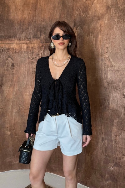 BEJNA Women's Lace Detailed Lined Blouse