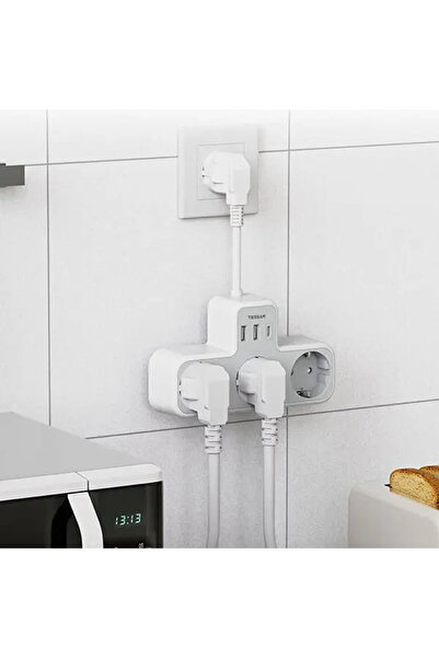TESSAN 6 IN 1 POWER STRIP 3xSCHUKO, 2xUSB, 1xTYPE-C 15CM CABLE
