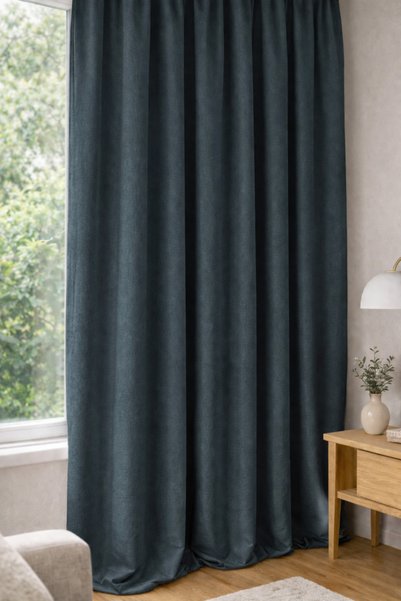 GOCCIA HOME Linen Look Blackout Light-Proof Extra Foam Single Panel Living Room Background Curtain Dark Blue