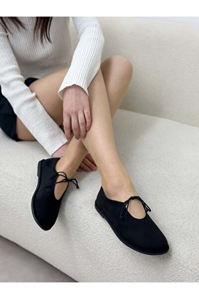 ERVANIN BUTİĞİ Black Suede (Tinky) Lace-Up Detail Women's Casual Shoes