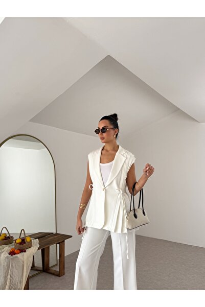 Nesil Γυναικείο Σετ Παντελόνι με Λεπτομέρεια από Πλέγμα και Δέσιμο στο Πλάι