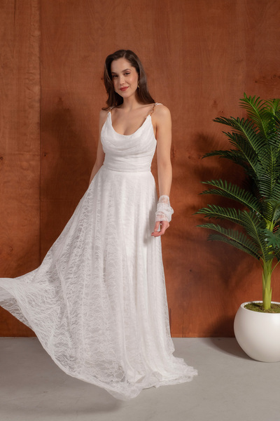 Lafaba Rochie de seară lungă, evazată, din dantelă, cu accesorii din aur alb ...
