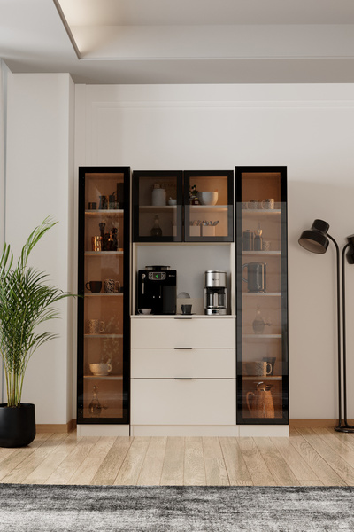 Evdemo Sierra Temperli Cam 4 Kapaklı Ledli Kahve Köşesi Mutfak Kiler Dolabı V...