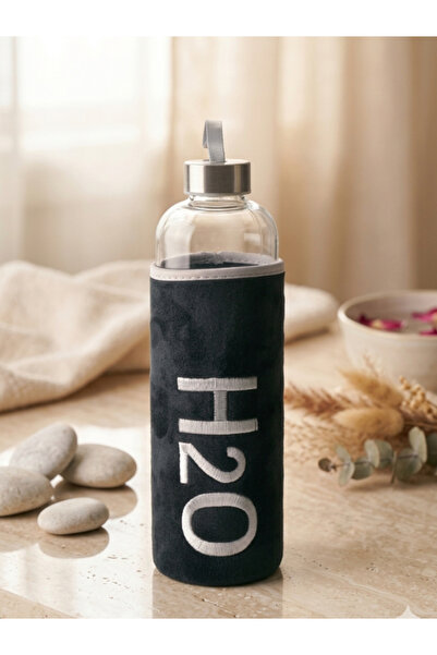Tohana H2O Glass Flask with Plush Cover 1000 ml Black