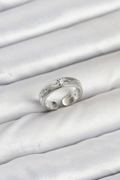 Nehir Stylish Brass Silver Color Zircon Stone Pole Star Model Women's Ring Te...